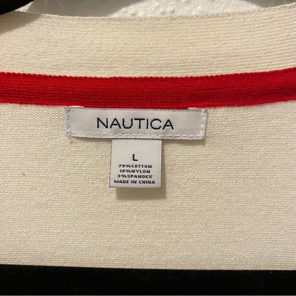 NWOT Nautica Cream & Blue Striped Sweater Sz. Large - Picture 3 of 4
